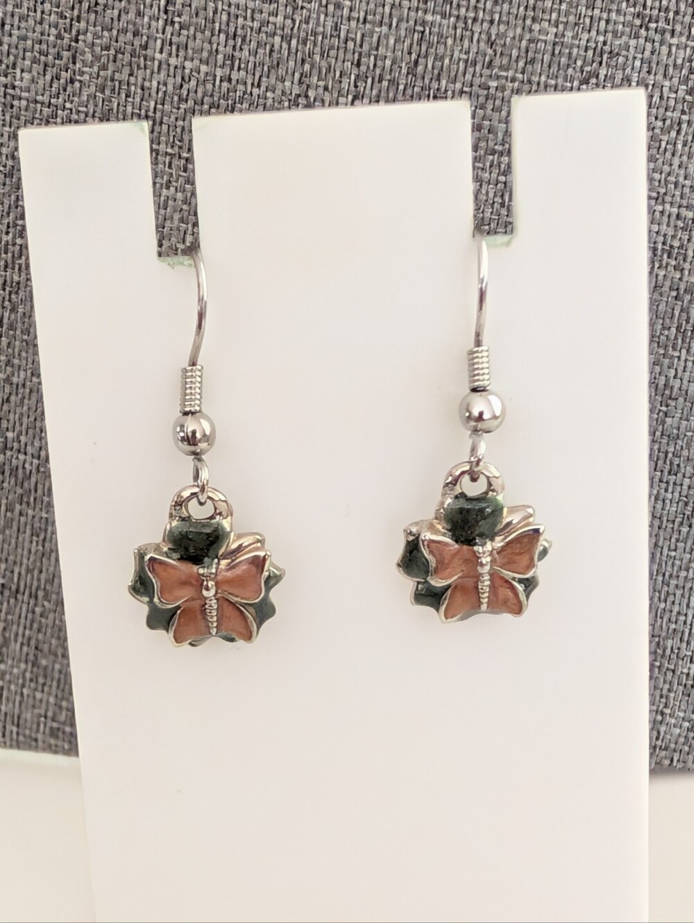 Vintage Y2K 2000s Pink Cute Enamel Butterfly Festival Dangle Hook Earrings